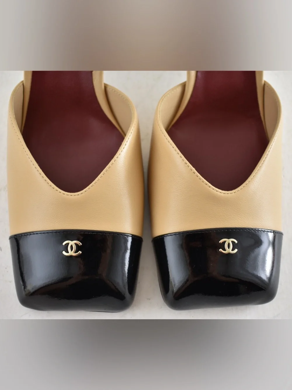 Chanel 26S Blazy Beige Black Square Toe Sling CC Slingback Block Heel Pump 40 - Picture 10 of 16